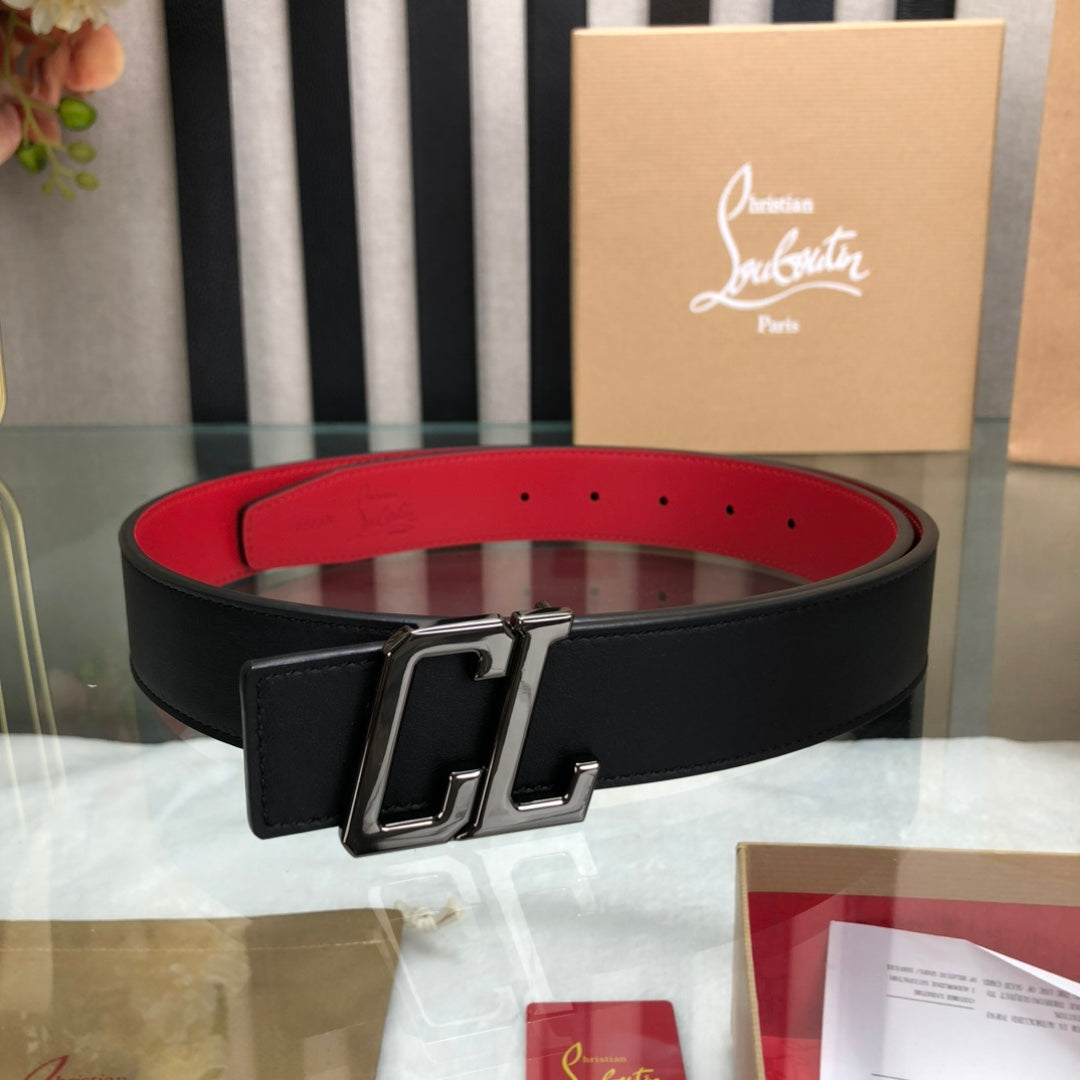 Christian Louboutin Men's Black Ricky Logo Buckle Belt