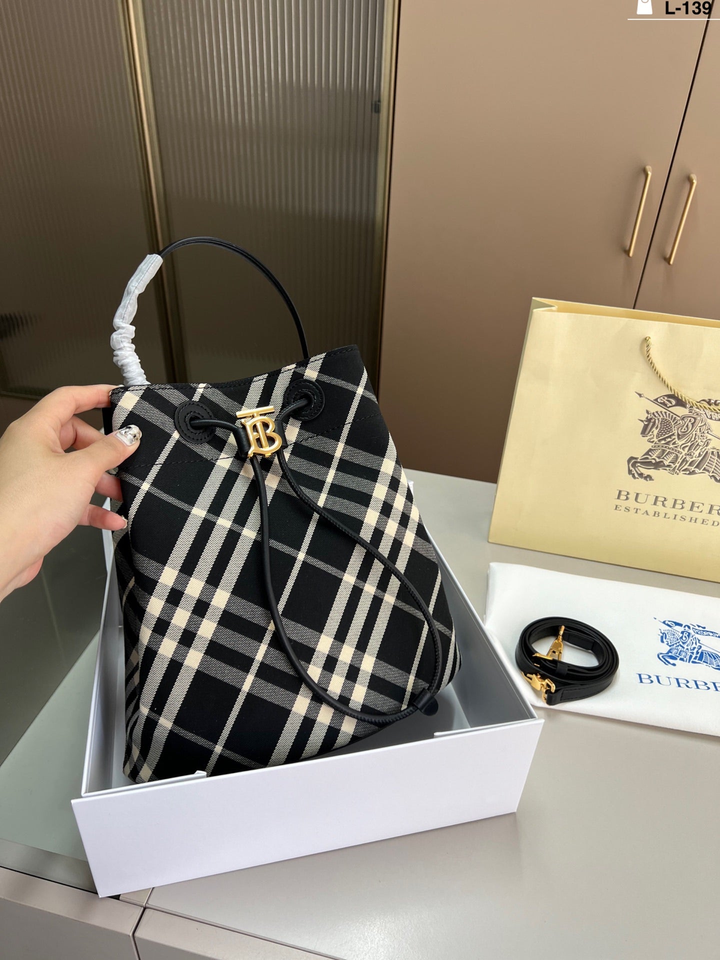 Burberry Drawstring Bucket Bag - Stylish Nylon Storage Bag