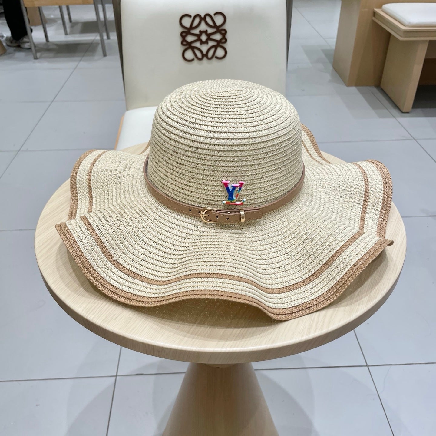 Louis Vuitton Straw Bowler Hat - Elegant 57cm Fit