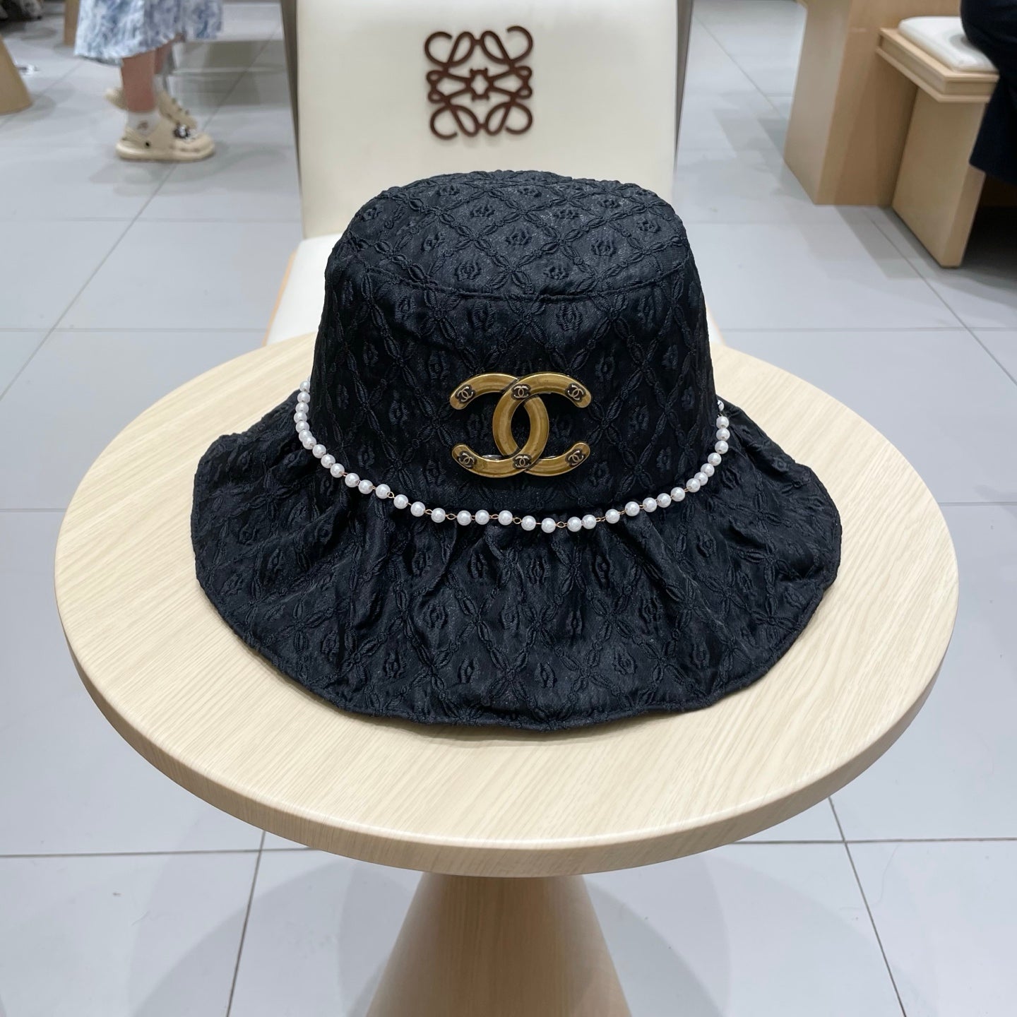 Chanel Women's Pearl Fisherman Hat - Elegant Sun Protection for Spring & Summer