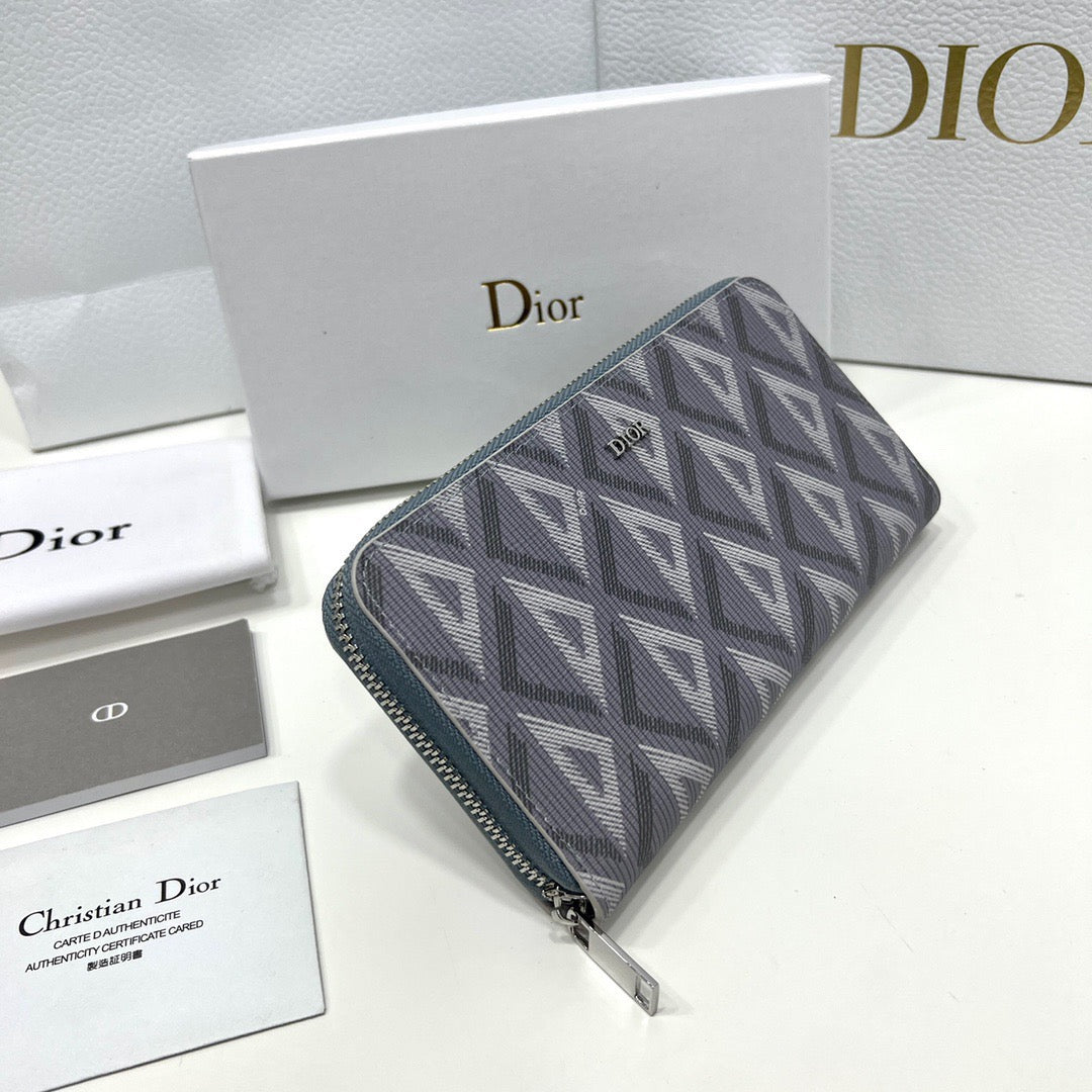 Dior 0197 Light Blue Long Zipper Wallet - Premium Cowhide