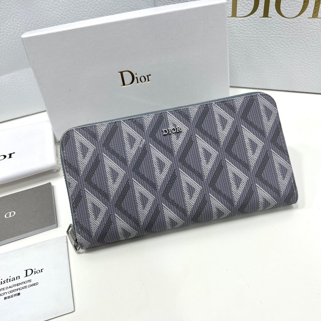 Dior 0197 Light Blue Long Zipper Wallet - Premium Cowhide