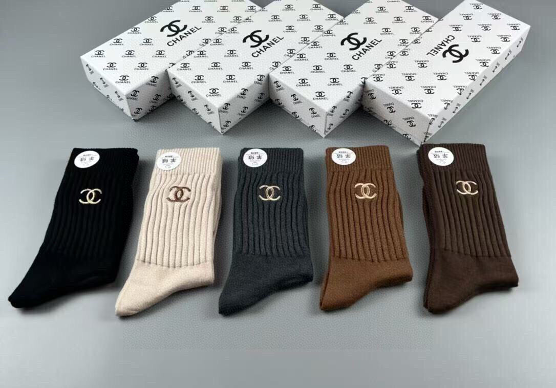 Luxury Cashmere Long Socks with Embroidered Double C Logo