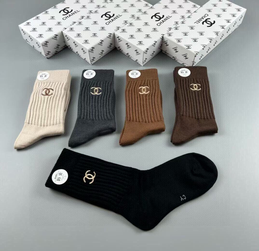 Luxury Cashmere Long Socks with Embroidered Double C Logo