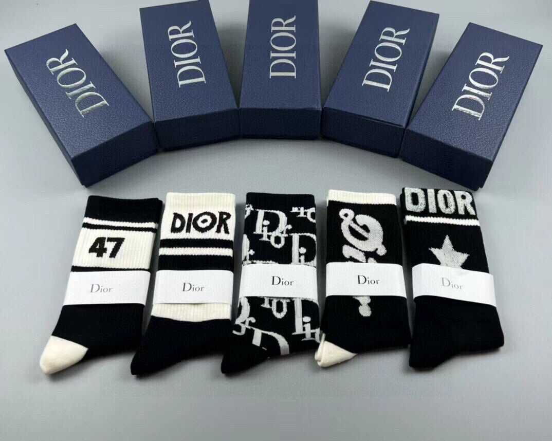 Dior Women's Mid-Calf Cotton Socks - Set of 5
