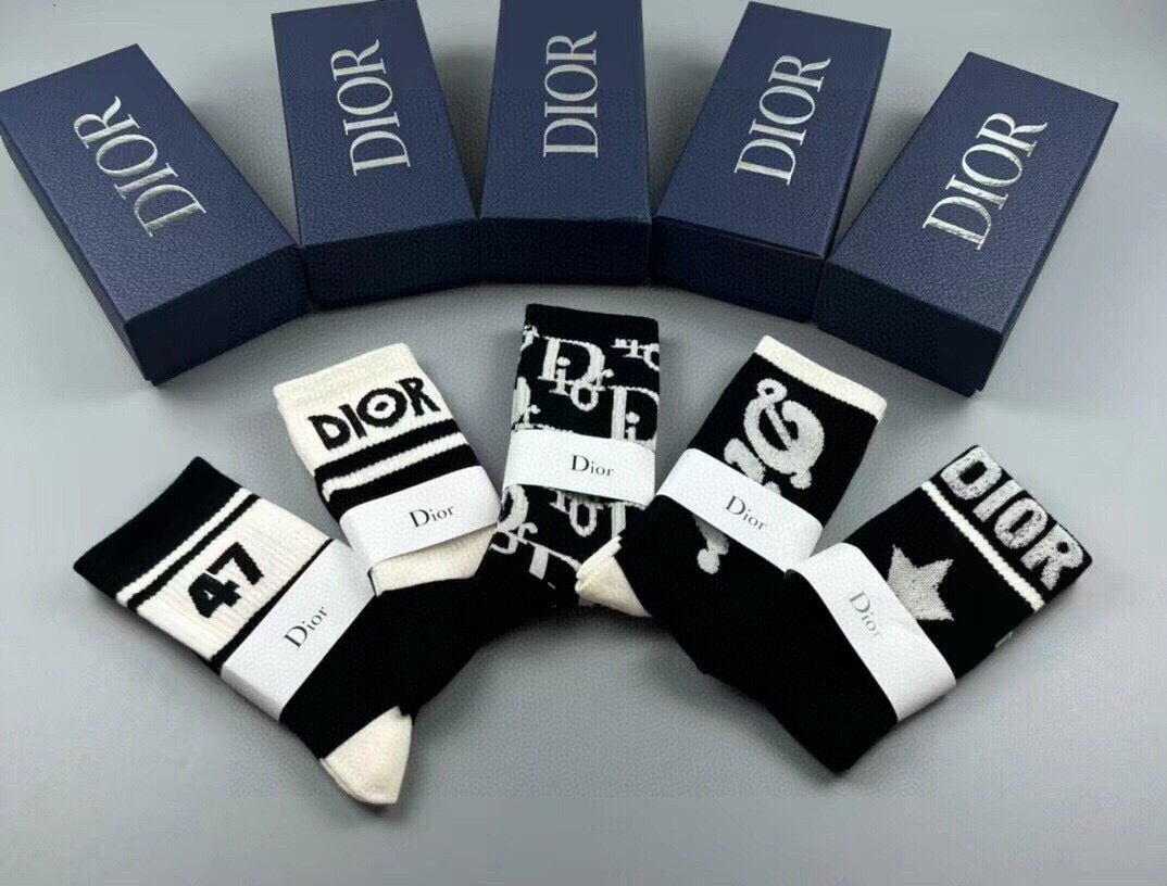 Dior Women's Mid-Calf Cotton Socks - Set of 5