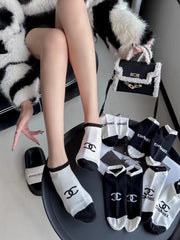 CHANEL Cotton Women's Socks - 5 Pairs Gift Box