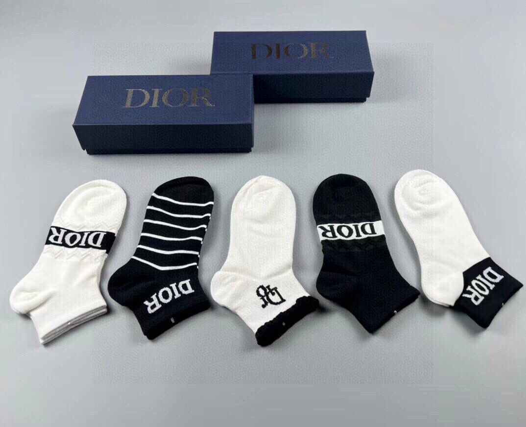 Dior Women's Cotton Short Socks - 5 Pairs Gift Box