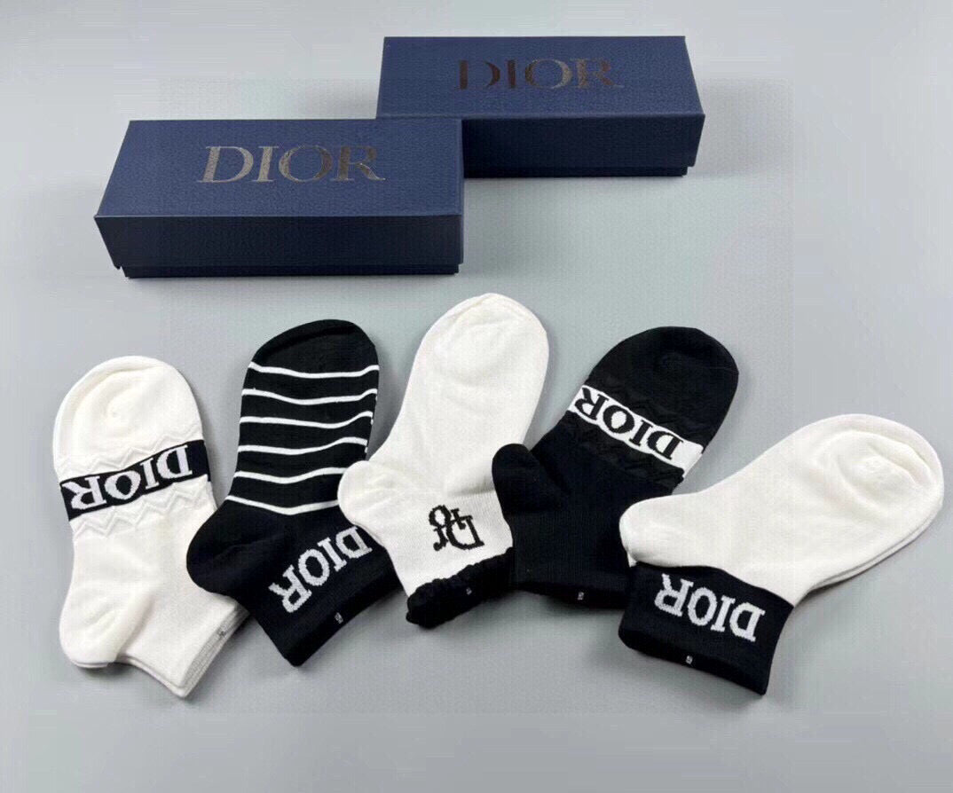 Dior Women's Cotton Short Socks - 5 Pairs Gift Box