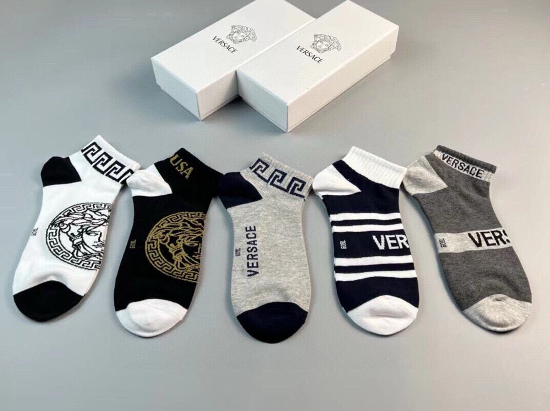 Versace Men's Cotton Socks - 5 Pairs Luxury Collection