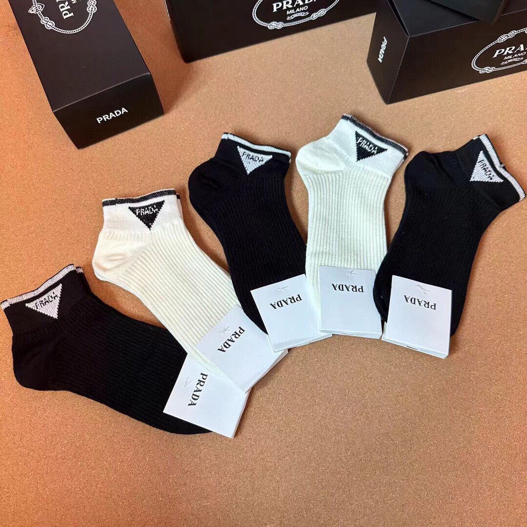 PRADA Classic Logo Cotton Socks - Five Pairs in One Box