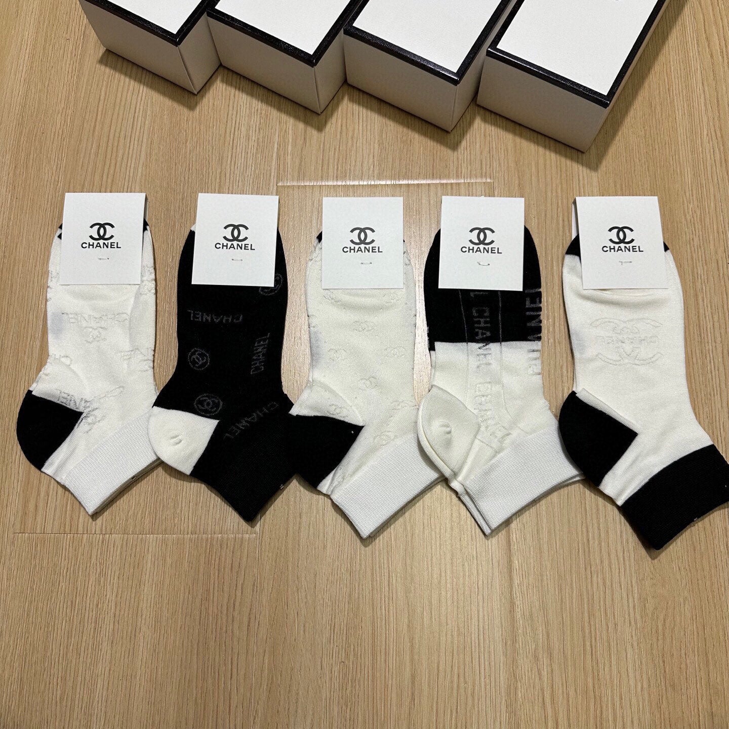 Chanel Bamboo Cotton Women's Socks - 5 Pairs Gift Box