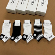 Celine Women's Classic Jacquard Short Socks - Set of 5 Pairs