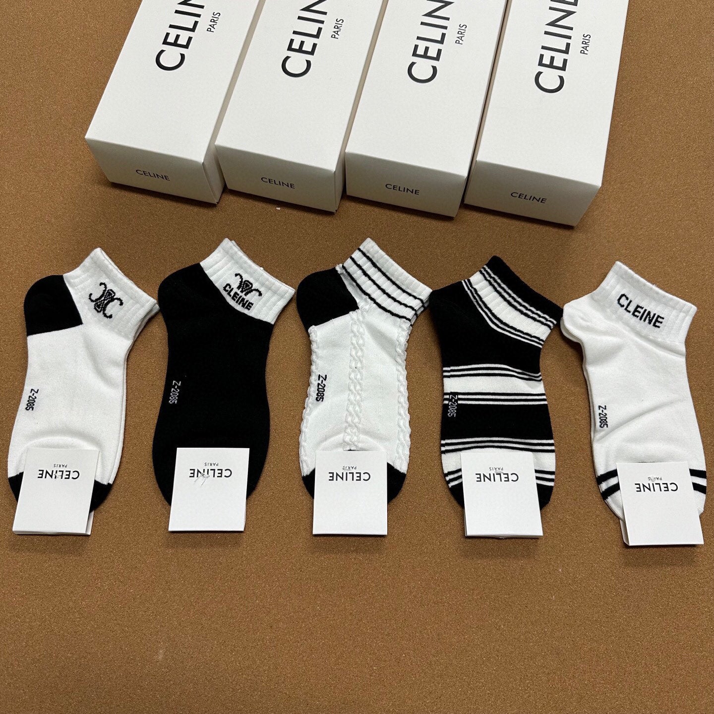 Celine Women's Classic Jacquard Short Socks - Set of 5 Pairs