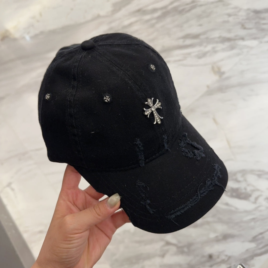 Retro Distressed Baseball Cap - Korean Style Chrome Hearts