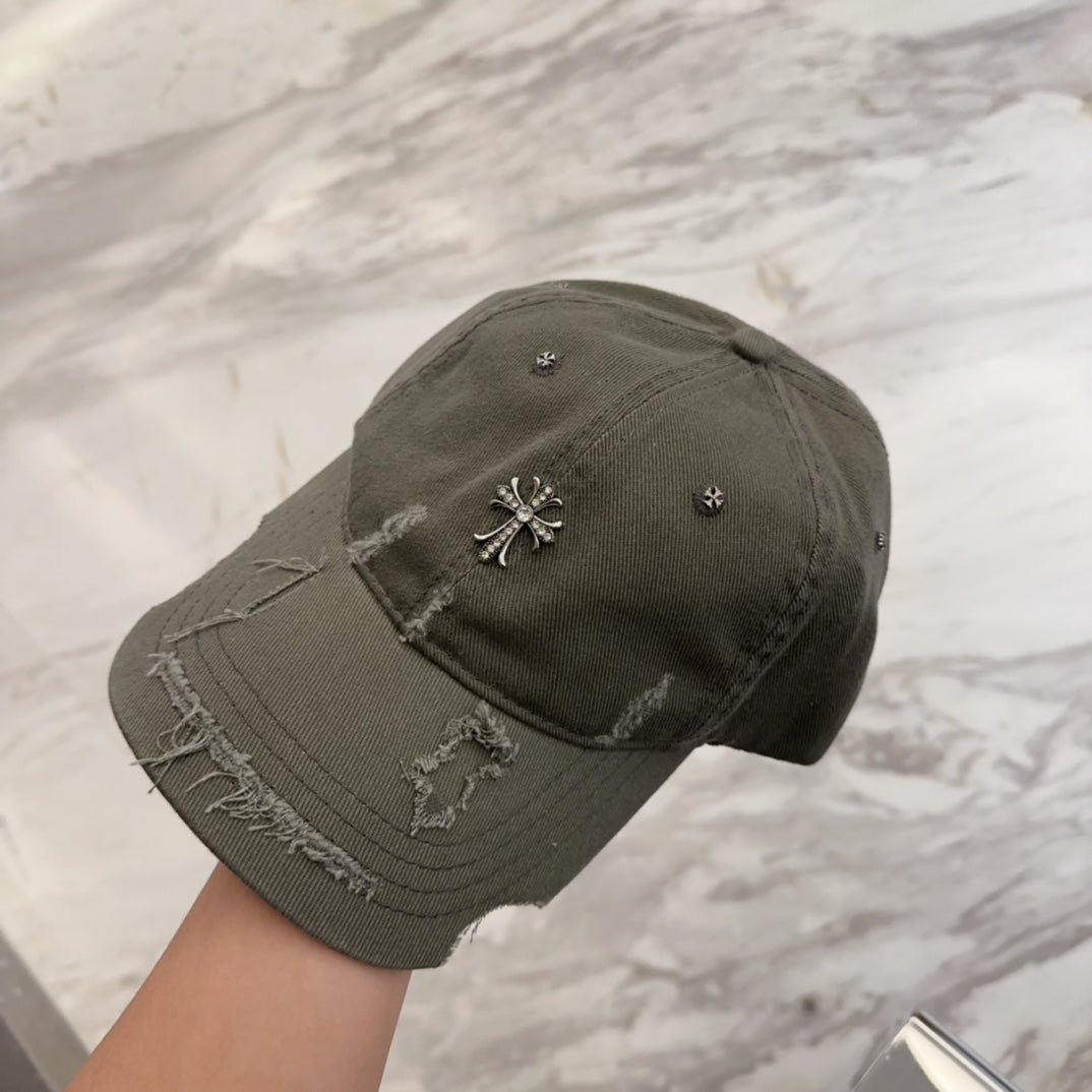 Retro Distressed Chrome Hearts Baseball Cap - Korean Style