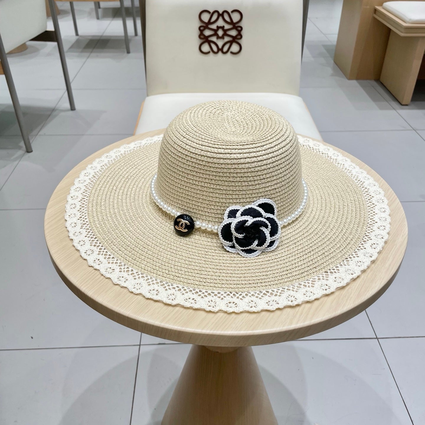Stylish Chanel Straw Hat for Women - 57cm Head Circumference
