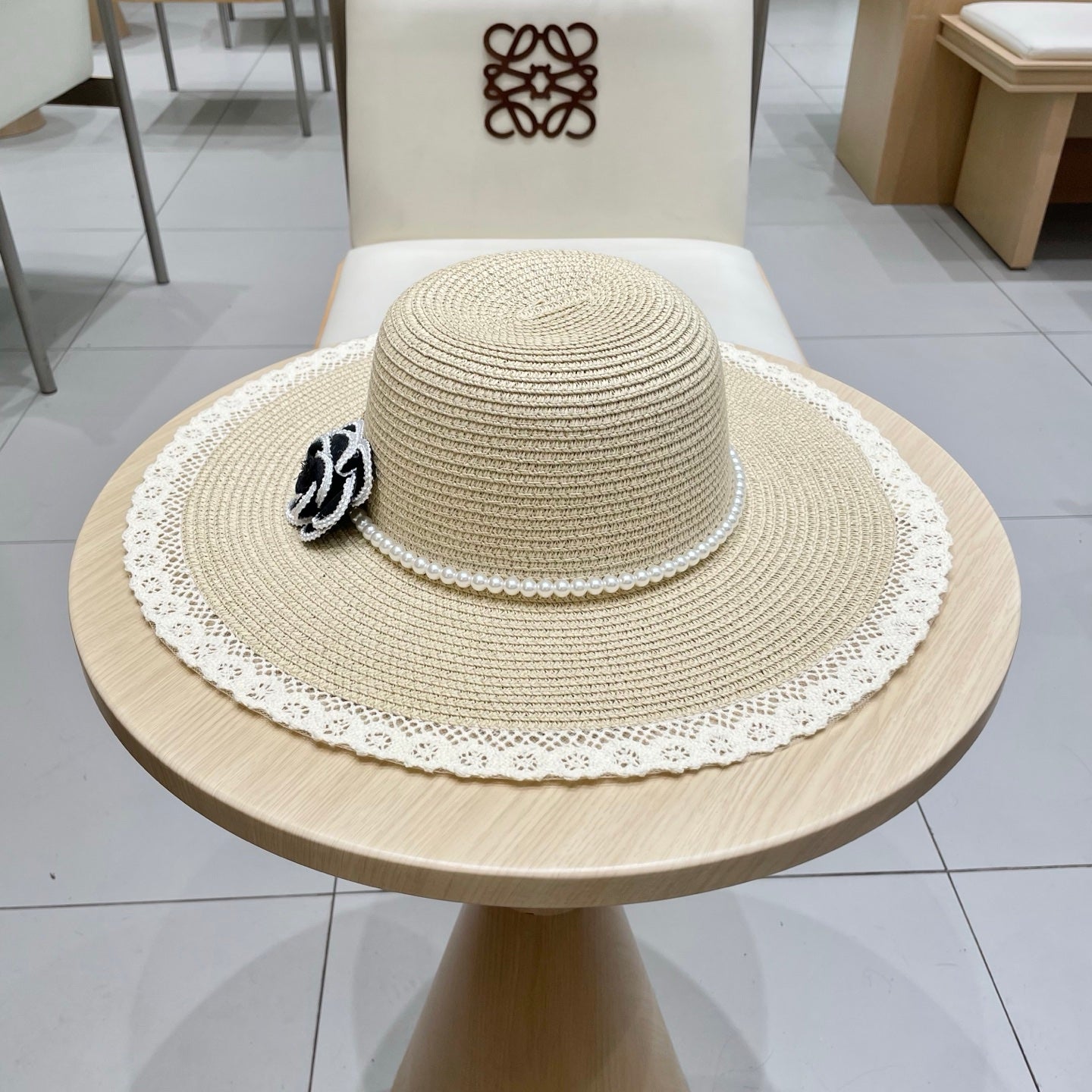 Stylish Chanel Straw Hat for Women - 57cm Head Circumference