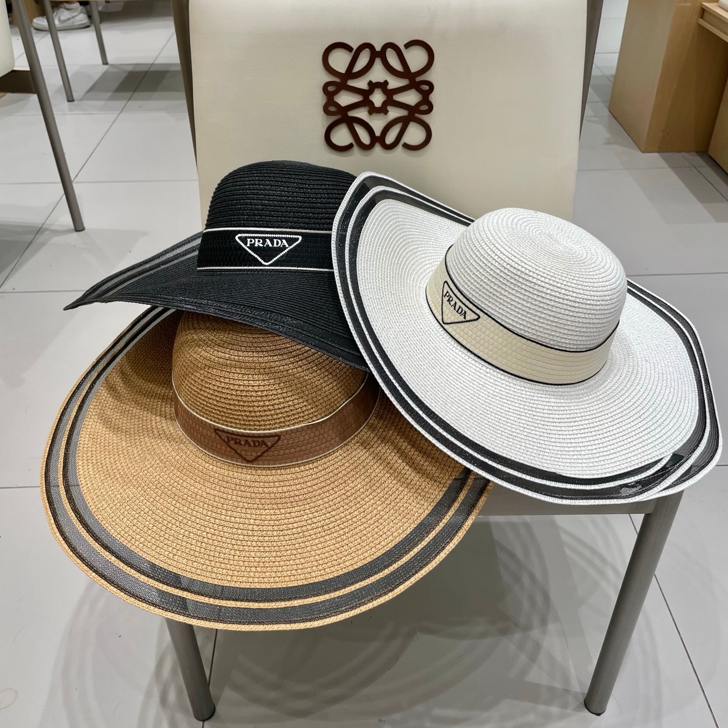 Prada Large Brim Straw Flat Top Hat - 57cm