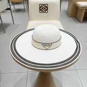 Prada Large Brim Flat Top Straw Hat - Size 57cm