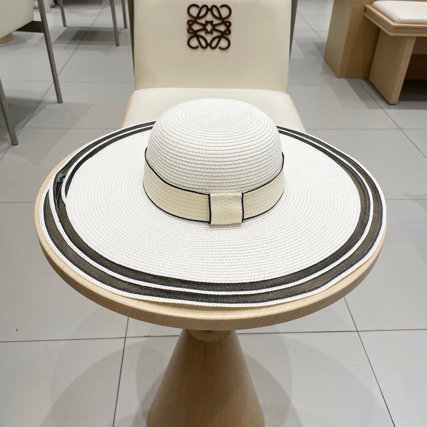 Prada Large Brim Flat Top Straw Hat - Size 57cm