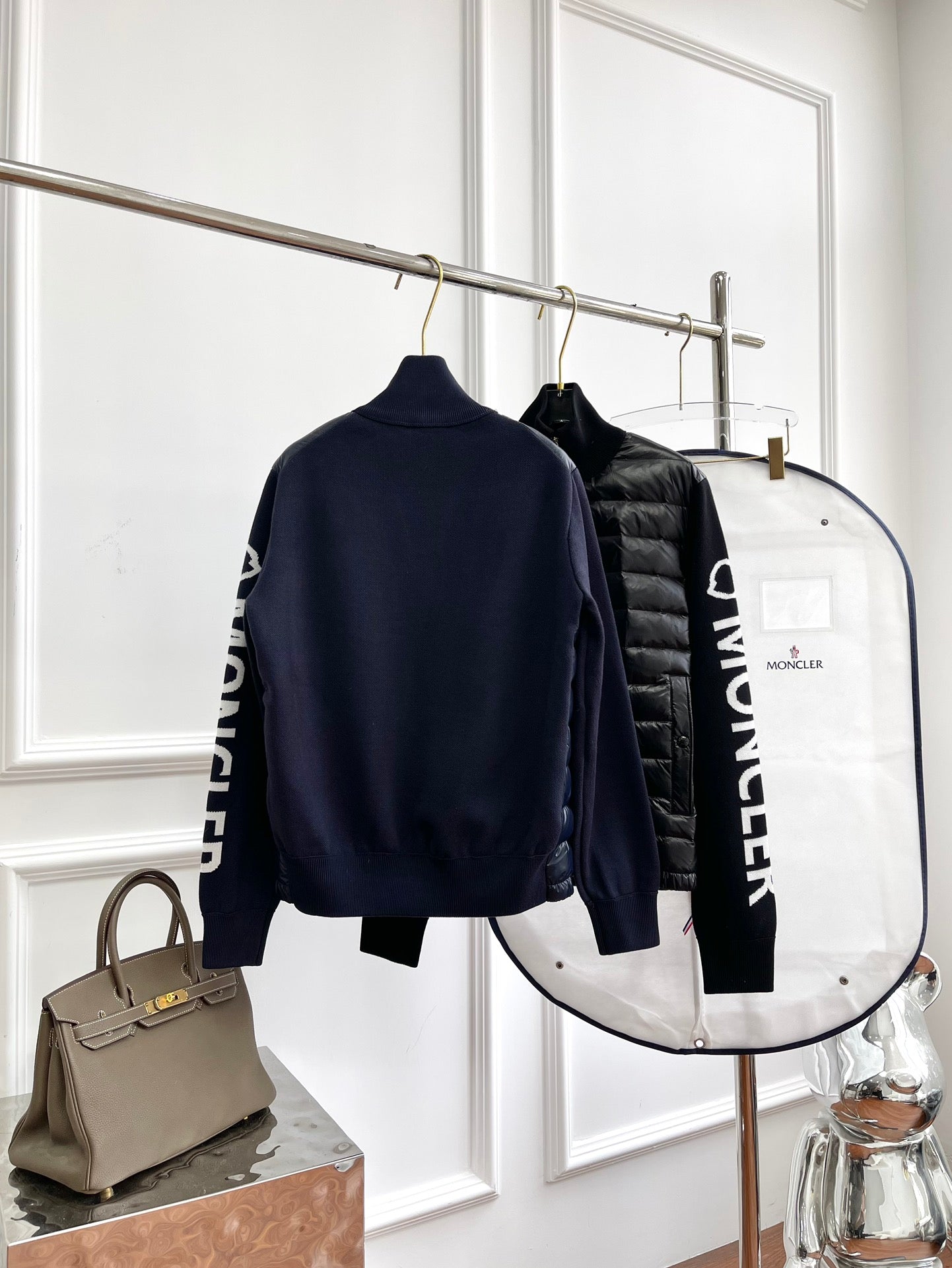 Moncler Men's Pilot Collar Down Jacket - Navy Blue