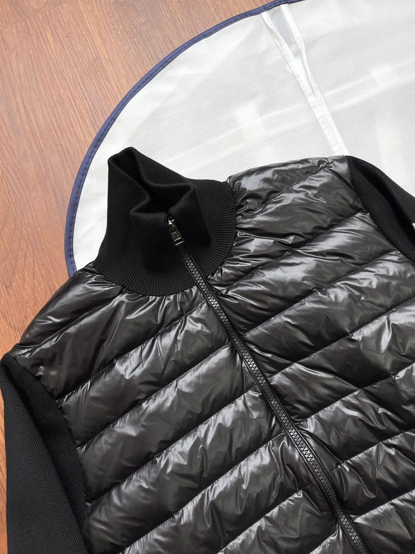 Moncler Men's Pilot Collar Knitted Down Jacket - Navy Blue