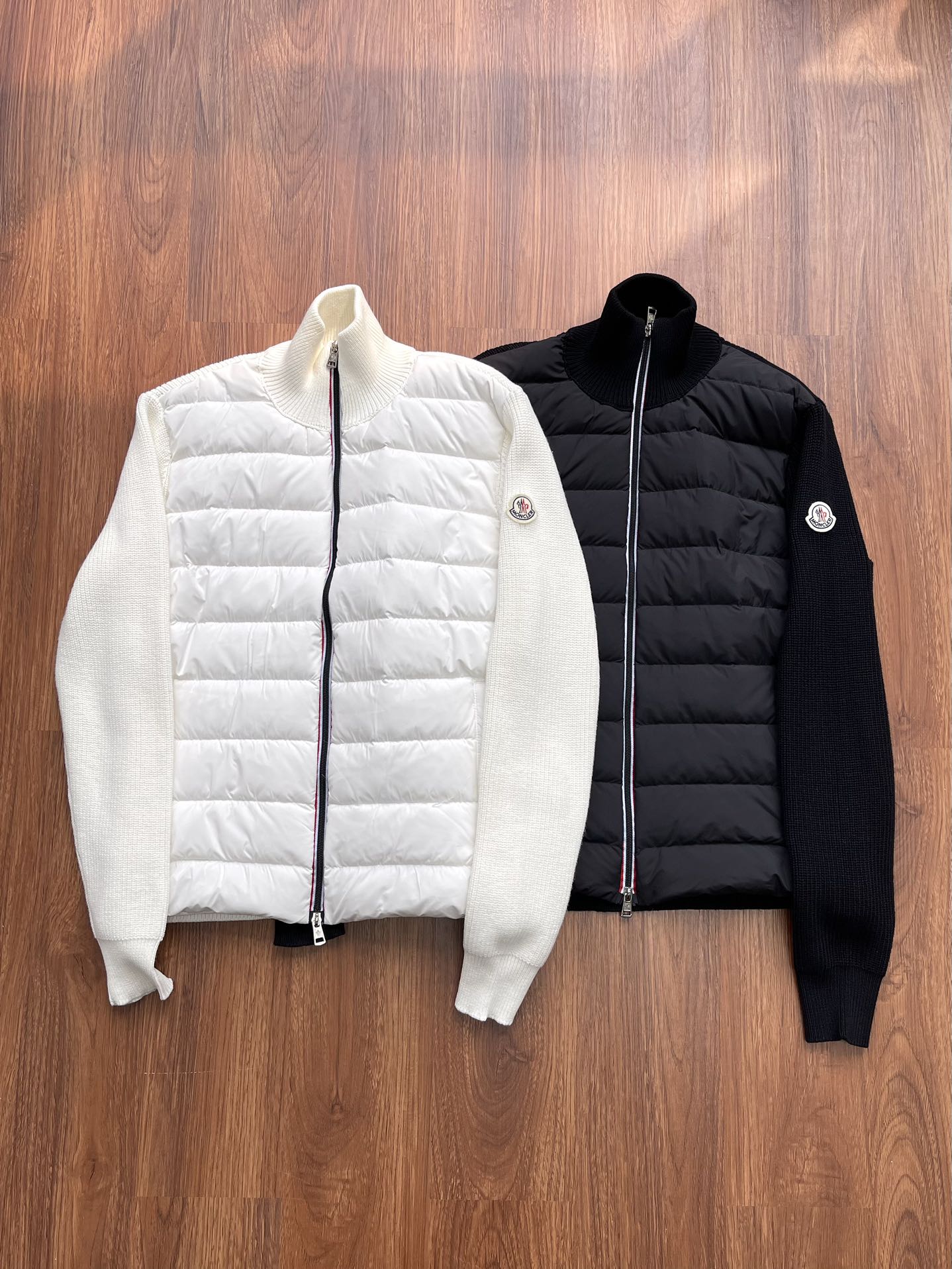 Men's Moncler Inspired Down Jacket with Knitted Splicing - White Goose Down