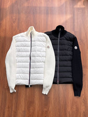 Men's Moncler Inspired Down Jacket with Knitted Splicing - White Goose Down