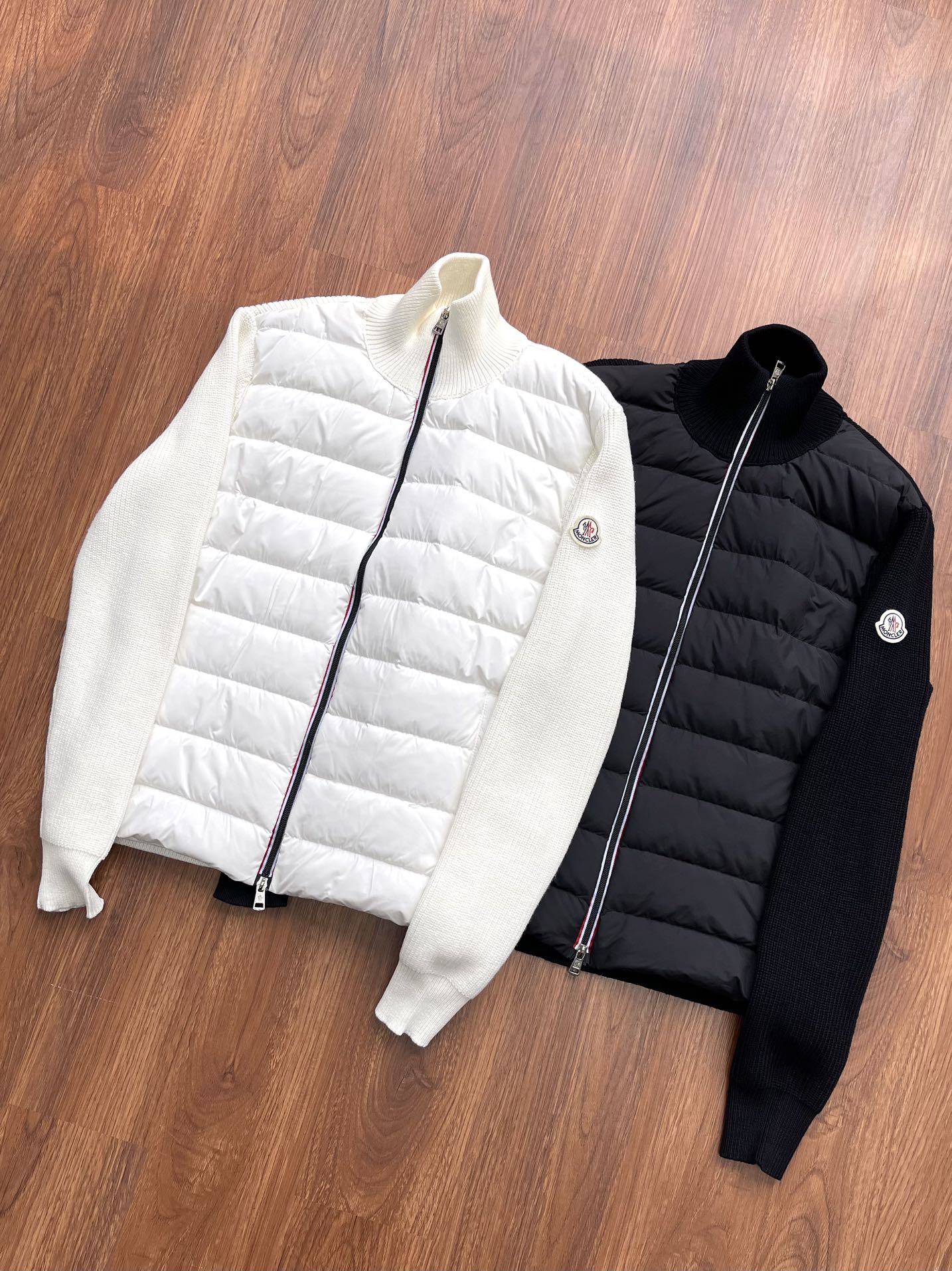 Men's Moncler Inspired Down Jacket with Knitted Splicing - White Goose Down