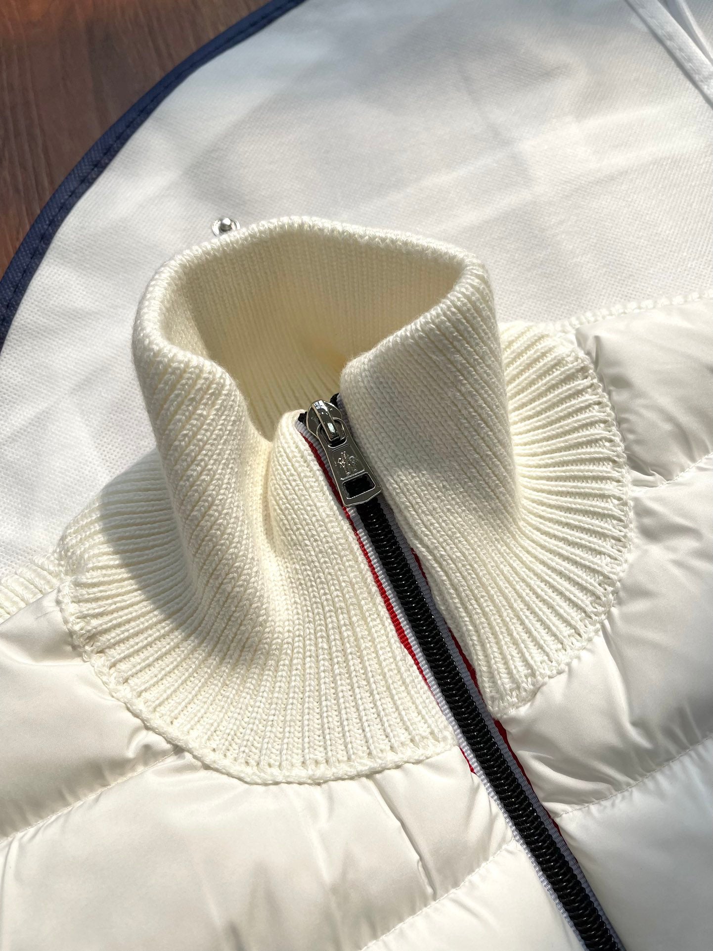 Men's Moncler Striped Goose Down Jacket â€“ Knitted Stand Collar