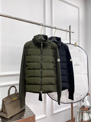 Moncler Knitted Splicing Down Jacket with Hidden Hood - Available in Retro Green & Black