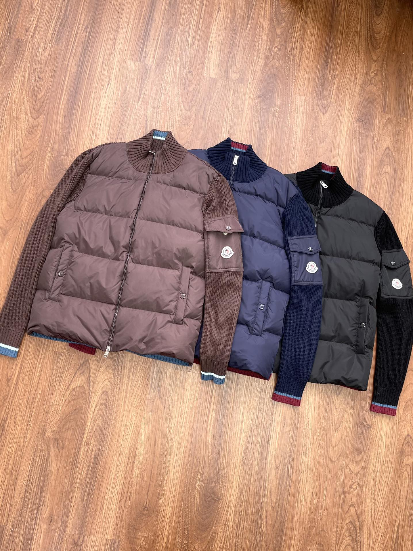 Moncler Premium Down Jacket - Knitted Patchwork, Short Stand Collar