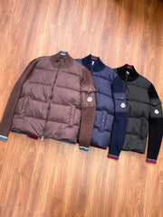 Moncler Premium Down Jacket - Knitted Patchwork, Short Stand Collar