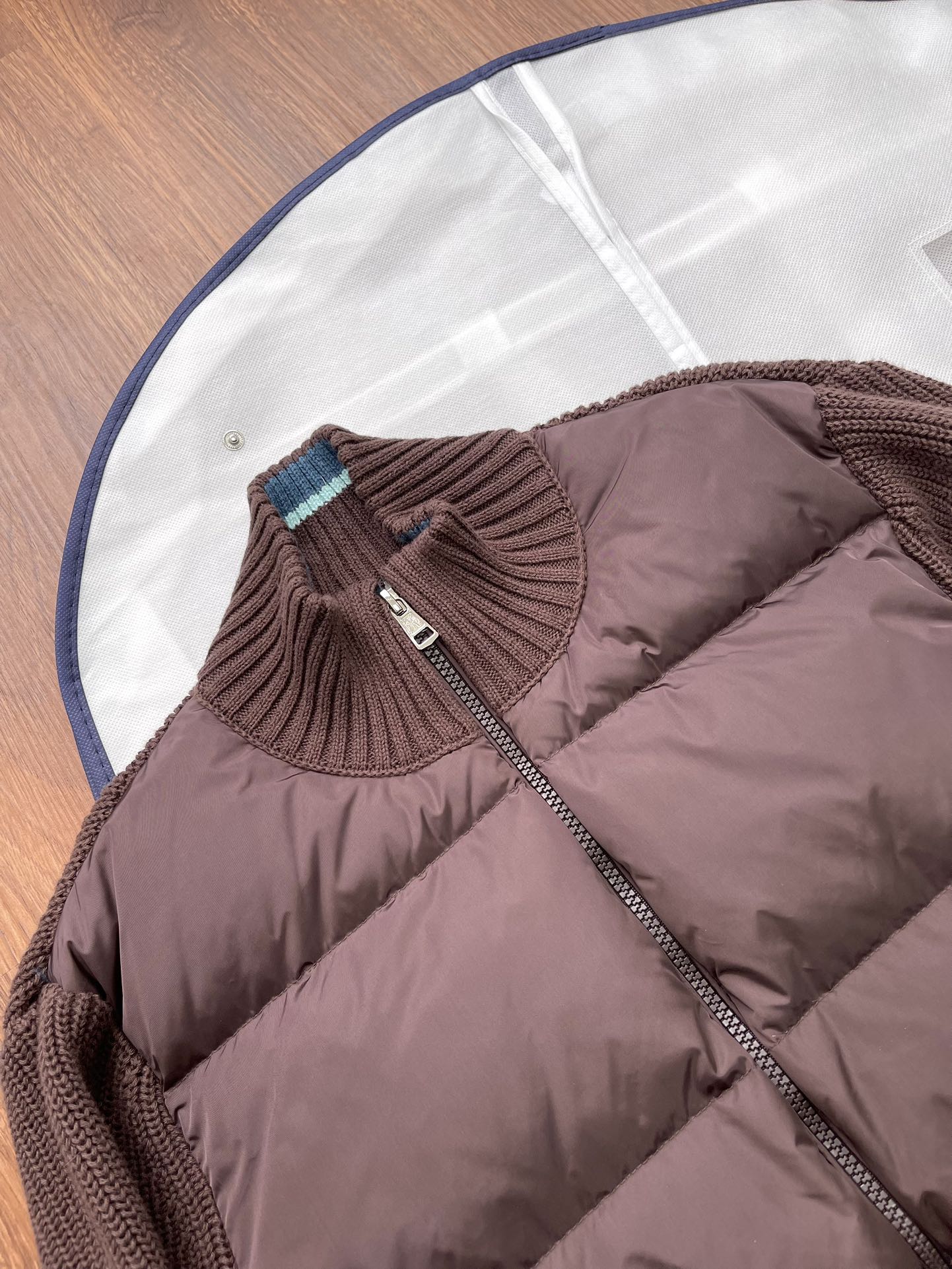 Moncler-Inspired Down Jacket with Knitted Patchwork