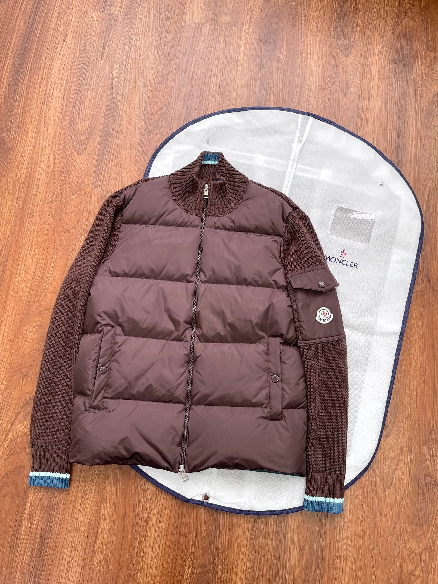 Moncler-Inspired Down Jacket with Knitted Patchwork