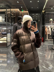 Women's Moncler-Inspired Down Jacket with Knit Patchwork and Stand Collar
