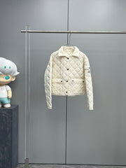 ** Moncler Women's Diamond Quilted Down Jacket â€“ Stylish Shirt Collar Design

**