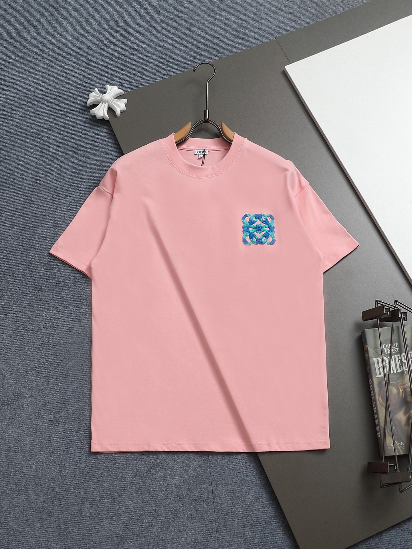 LOEWE 260g Color Block Embroidered T-Shirt - Short Sleeve Round Neck