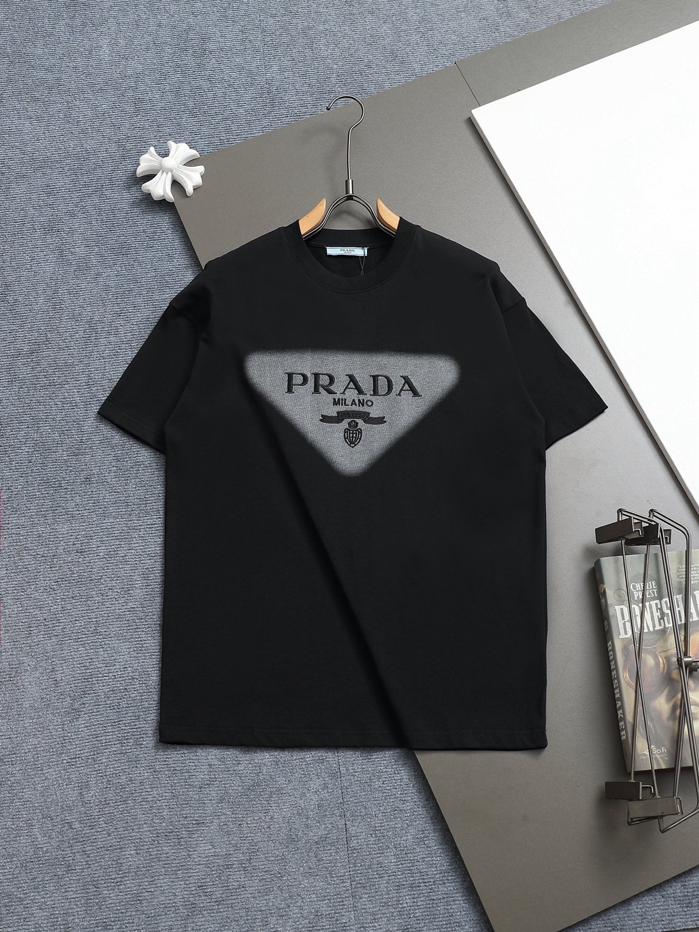 Prada Embroidered Round Neck Short Sleeve T-Shirt
