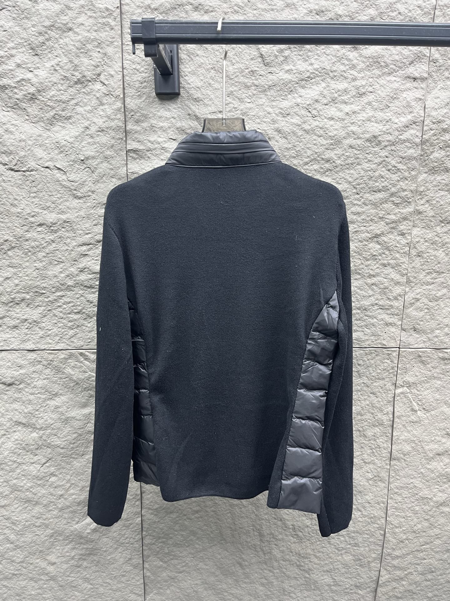 Moncler Spliced Wool Knitted Sleeves Stand Collar Down Jacket - Autumn Collection