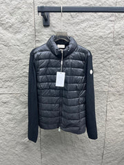 Moncler Spliced Wool Knitted Sleeves Stand Collar Down Jacket - Autumn Collection