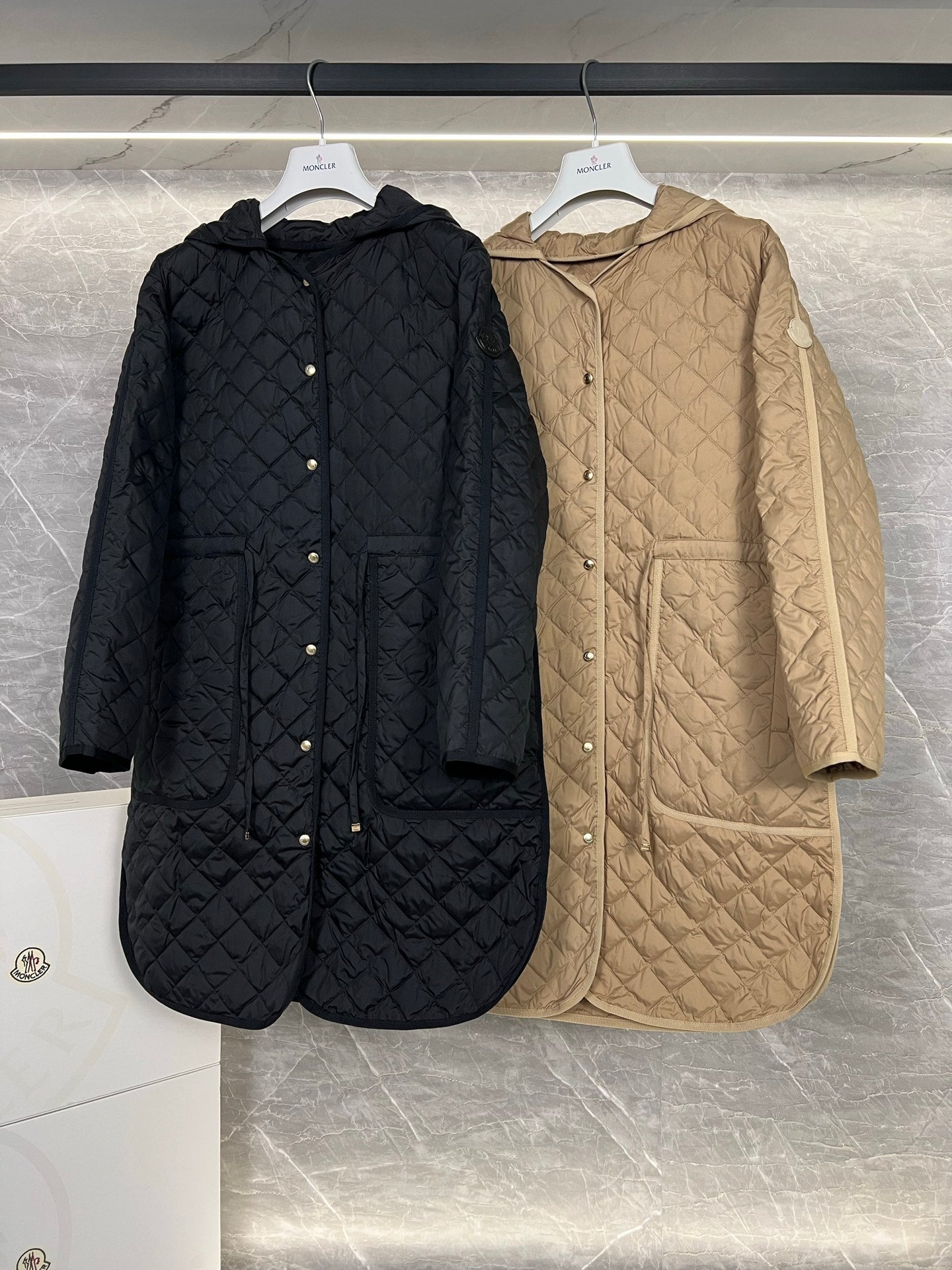 Women's Diamond Quilted Down Jacket with Drawstring Waist - Moncler Inspired