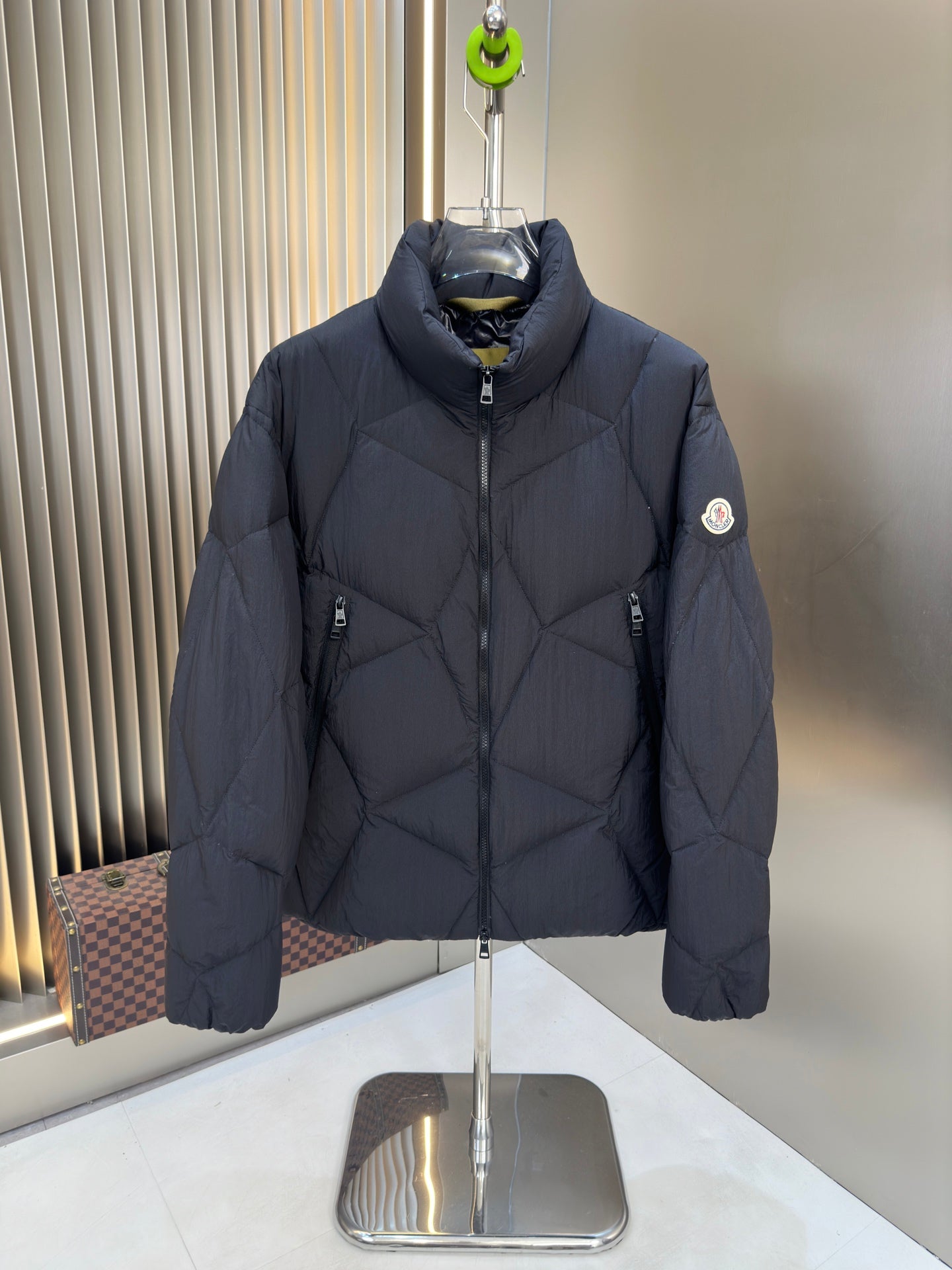 Moncler Irregular Geometric Down Jacket for Men with Masked Stand Collar
