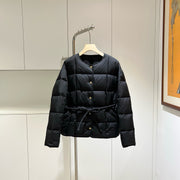 Moncler 2025 Women's Caramagne Down Jacket - Chic Round Neck Belted Coat