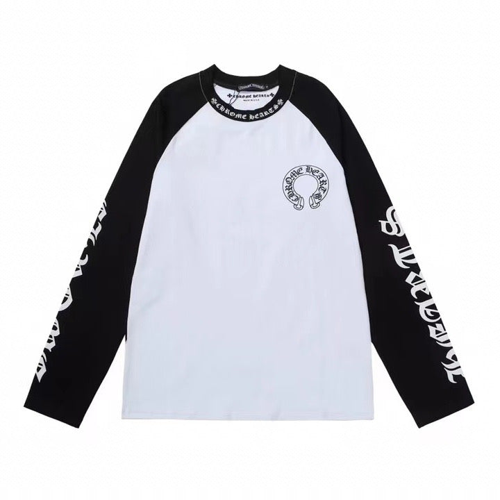 Chrome Hearts Black and White Raglan Long Sleeve T-Shirt