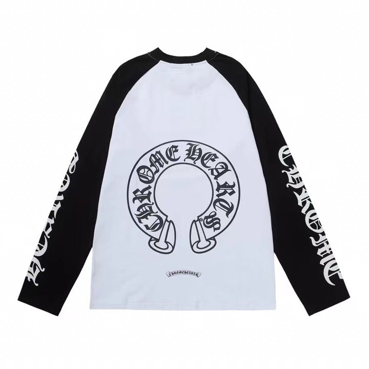 Chrome Hearts Black and White Raglan Long Sleeve T-Shirt