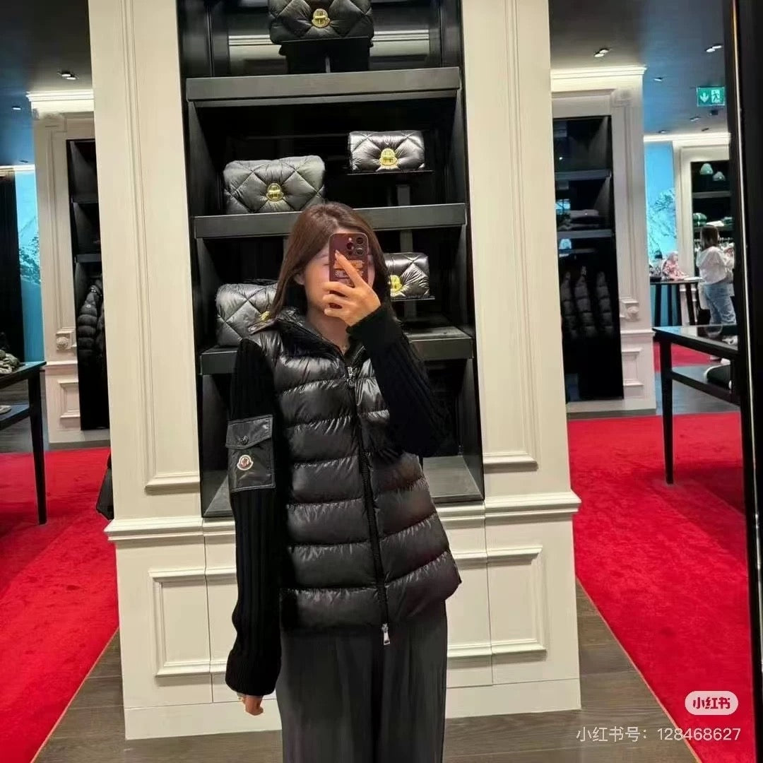 Women's Moncler Spliced Hooded Down Jacket - Windproof & Warm