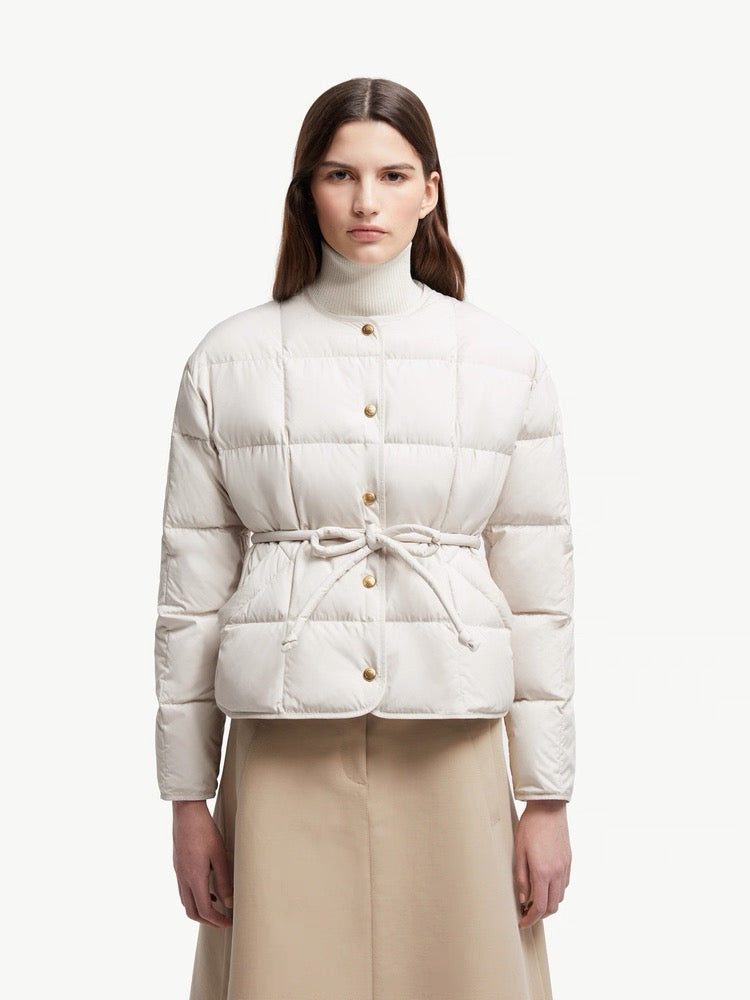 ** Moncler 2025 Womenâ€™s Caramagne Round Neck Belted Short Down Jacket

**