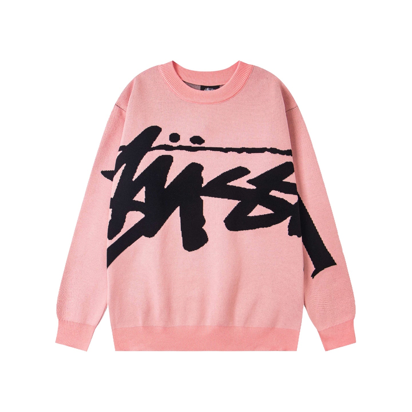 Stussy Large Logo Hand-Knitted Pullover Sweater - Unisex American Retro Style